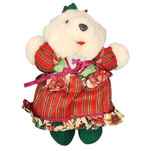 Vintage Merry Gifts Of Christmas Teddy Bear Girl 8 Inch Tall Plush Kmart 1993